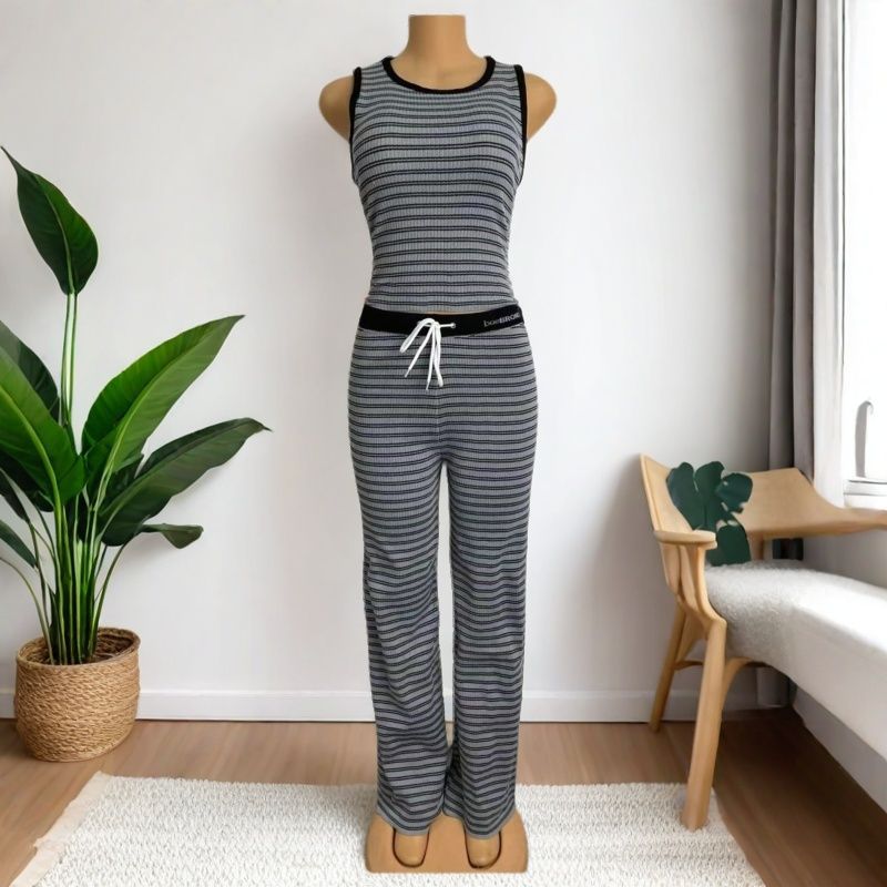 Women striped knitting tank top and pants two-piece set