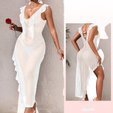 Women Sexy Mesh See-Through Nightgown strap pearl nightdress