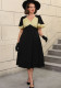 Plus Size Contrast Color Patchwork Ruffle-Sleeve A-Line Black Dress