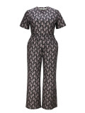 Plus Size Casual Women Elegant Short Sleeve Top and Trousers Two-piece Set