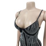 Women's Fashionable Sleeveless Beaded Feather Strap Club Dress
