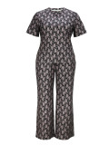 Plus Size Casual Women Elegant Short Sleeve Top and Trousers Two-piece Set