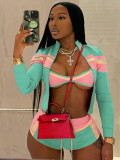 Women's Sexy Color Block 3-Piece Shorts Set