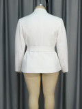 Fashionable V-Neck Long-Sleeve Blazer Flower Contrast Slim Career Top