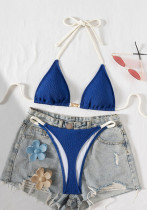 Women's Sexy Ribbed Triangle Lace-up Two-Piece Bikini Swimsuit