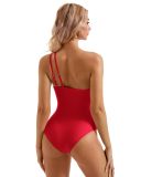 Women's Solid-Color One-Shoulder One Piece Tight-Fitting Swimsuit