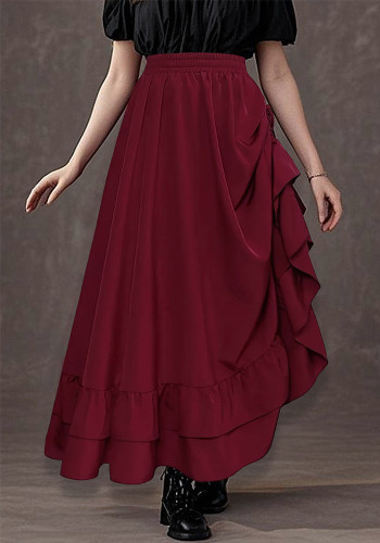Women's Elegant Side Drawstring Pleated Long Skirt