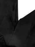 Plus Size Black Satin Non-Stretch A-Line Sleeveless V-Neck Elegant Career Party Dress