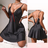 Women bow pearl strap sexy backless nightdress