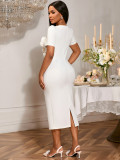 Elegant Square-Neck Ruffle High-Waist Bodycon Flower Formal Party Dress