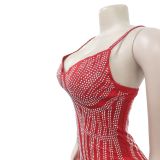 Women's Fashionable Sleeveless Beaded Feather Strap Club Dress