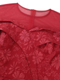 Elegant Lace Jacquard High-Waist Ruffle Bodycon Formal Party Evening Dress
