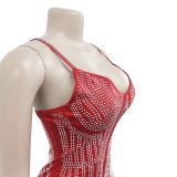 Women's Fashionable Sleeveless Beaded Feather Strap Club Dress