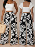 Women's Elegant High-Waist Printed Loose Trousers