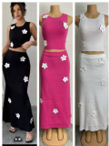 Women spring and summer flower sexy sleeveless top and strap dress two-piece set