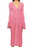 Women's V-Neck Bell-Bottom Sleeve Knitting Dress