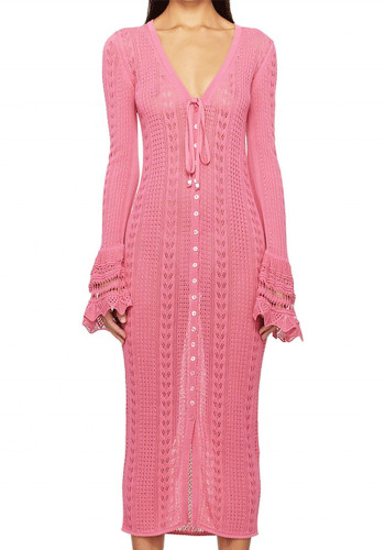 Women's V-Neck Bell-Bottom Sleeve Knitting Dress