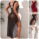 Women Sexy Mesh See-Through Nightgown strap pearl nightdress