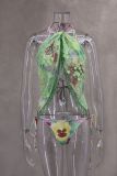 Spring/Summer  Halter-Neck Flower Sequin Lace-up Bikini & Skirt Set