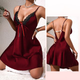 Women bow pearl strap sexy backless nightdress