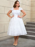 Plus Size Wedding Jacquard White Square-Neck High-Waist A-Line Elegant Wedding Dress