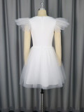 Wedding V-Neck Flying Sleeve Elegant Puffy Mesh Evening Bridesmaid Dress