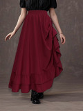 Women's Elegant Side Drawstring Pleated Long Skirt