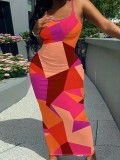 Women's Casual Fashionable Spaghetti Straps Random Print Dress