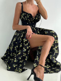 Women's Summer Printed Straps Slim Slit Long Dress