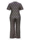Plus Size Casual Women Elegant Short Sleeve Top and Trousers Two-piece Set