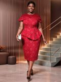 Elegant Lace Jacquard High-Waist Ruffle Bodycon Formal Party Evening Dress