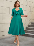 Plus Size Fashion Square-Neck Bow A-Line Slim Waist Party Dress
