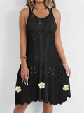 Women hollow hand-crocheted flower patchwork beach cover-up dress