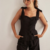 Spring/Summer Fashionable Strap High-Waist Wide-Leg Two-Piece Pants Set
