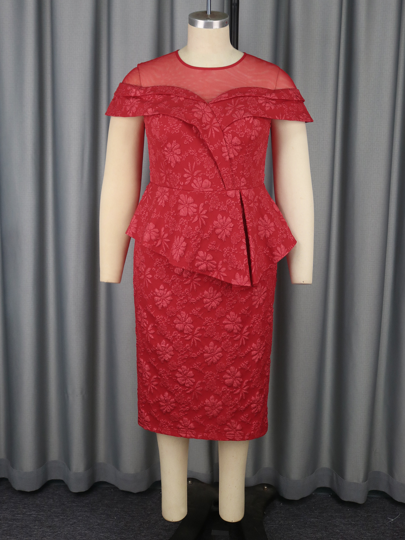 Elegant Lace Jacquard High-Waist Ruffle Bodycon Formal Party Evening Dress