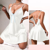 Women bow pearl strap sexy backless nightdress