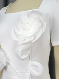 Elegant Square-Neck Ruffle High-Waist Bodycon Flower Formal Party Dress