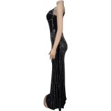Women sexy beaded suspender dress