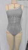 Women's Solid-Color One-Shoulder One Piece Tight-Fitting Swimsuit