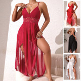 Women sexy lace patchwork maxi strap nightdress