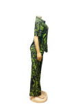 Women Summer Printed Turndown Collar Short Sleeve Top and Wide Leg Pants Two-piece Set
