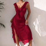 Women Sexy Mesh See-Through Nightgown strap pearl nightdress