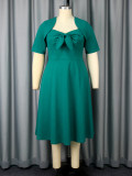 Plus Size Fashion Square-Neck Bow A-Line Slim Waist Party Dress