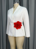 Fashionable V-Neck Long-Sleeve Blazer Flower Contrast Slim Career Top