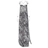 Women's Summer Holidays Zebra Print Sexy Halter-Neck Low-Back Dress