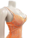 Women's Fashionable Sleeveless Beaded Feather Strap Club Dress
