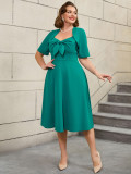 Plus Size Fashion Square-Neck Bow A-Line Slim Waist Party Dress