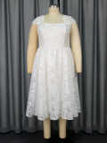 Plus Size Wedding Jacquard White Square-Neck High-Waist A-Line Elegant Wedding Dress