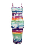 Women's Casual Fashionable Spaghetti Straps Random Print Dress