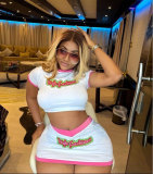 Women Street Letter Print Crop Top Skirt Two-piece Set